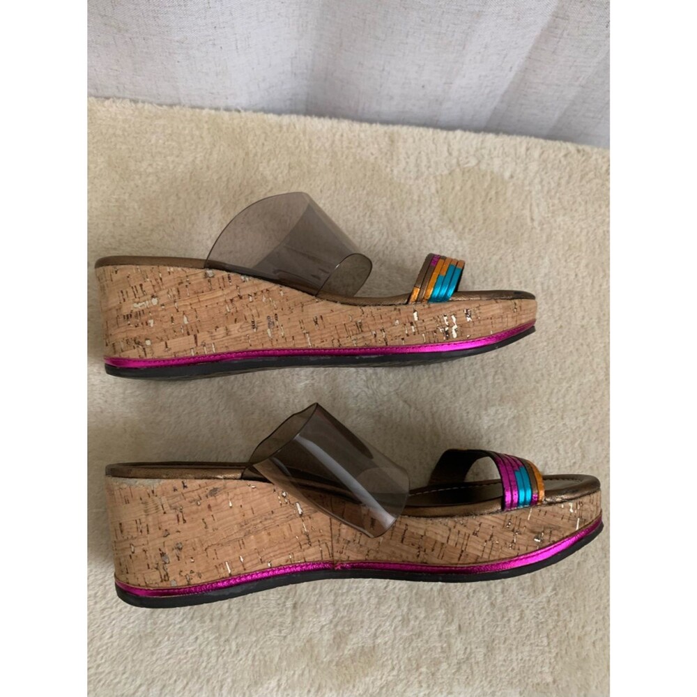 Donald J Pliner Sabrina Cork Rainbow Clear Strap Wedge Sandals Multicolor Accent - Picture 5 of 8